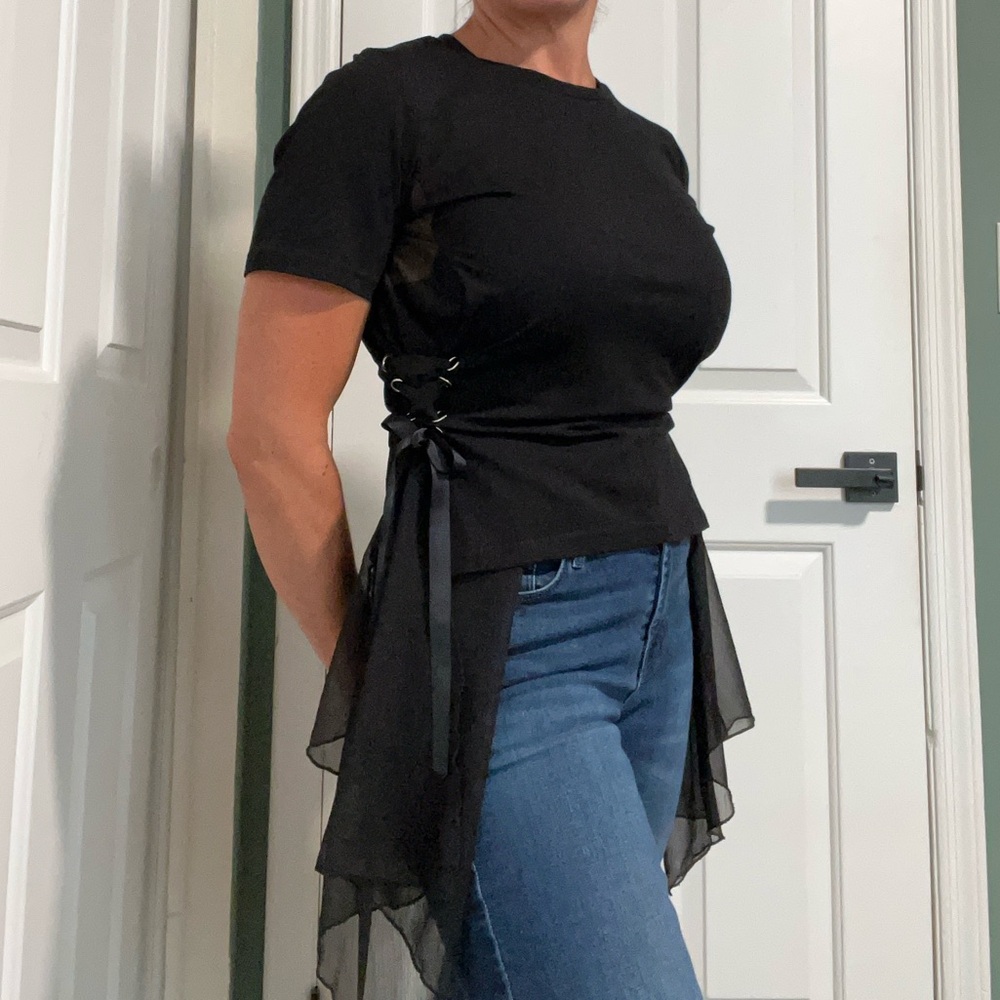 Medium Black t-shirt with side lace up detail